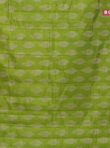 Semi raw silk saree light green with butta prints and zari woven border