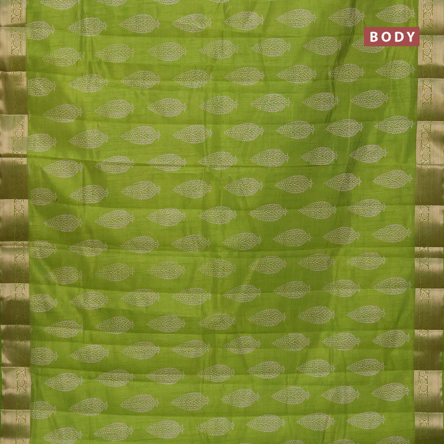 Semi raw silk saree light green with butta prints and zari woven border