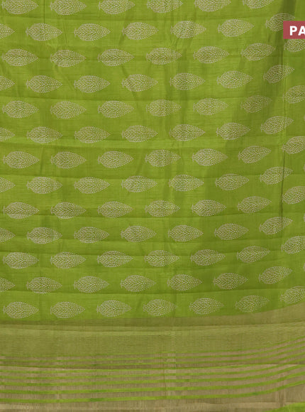 Semi raw silk saree light green with butta prints and zari woven border