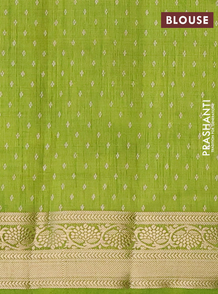 Semi raw silk saree light green with butta prints and zari woven border