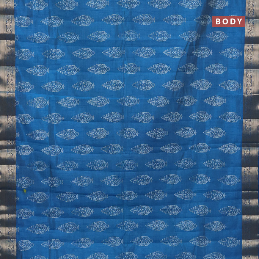 Semi raw silk saree blue with butta prints and zari woven border