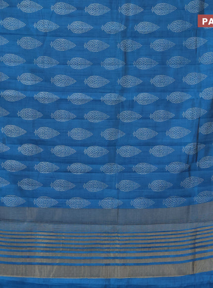 Semi raw silk saree blue with butta prints and zari woven border