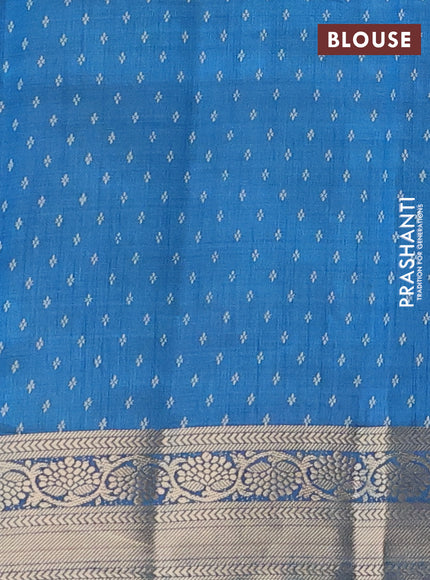 Semi raw silk saree blue with butta prints and zari woven border