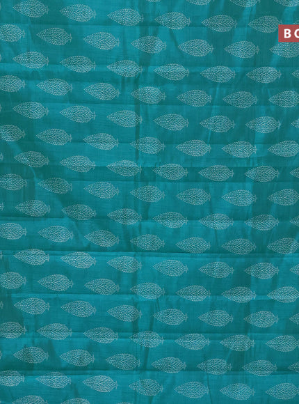 Semi raw silk saree teal blue with butta prints and zari woven border