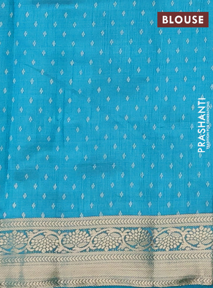 Semi raw silk saree teal blue with butta prints and zari woven border