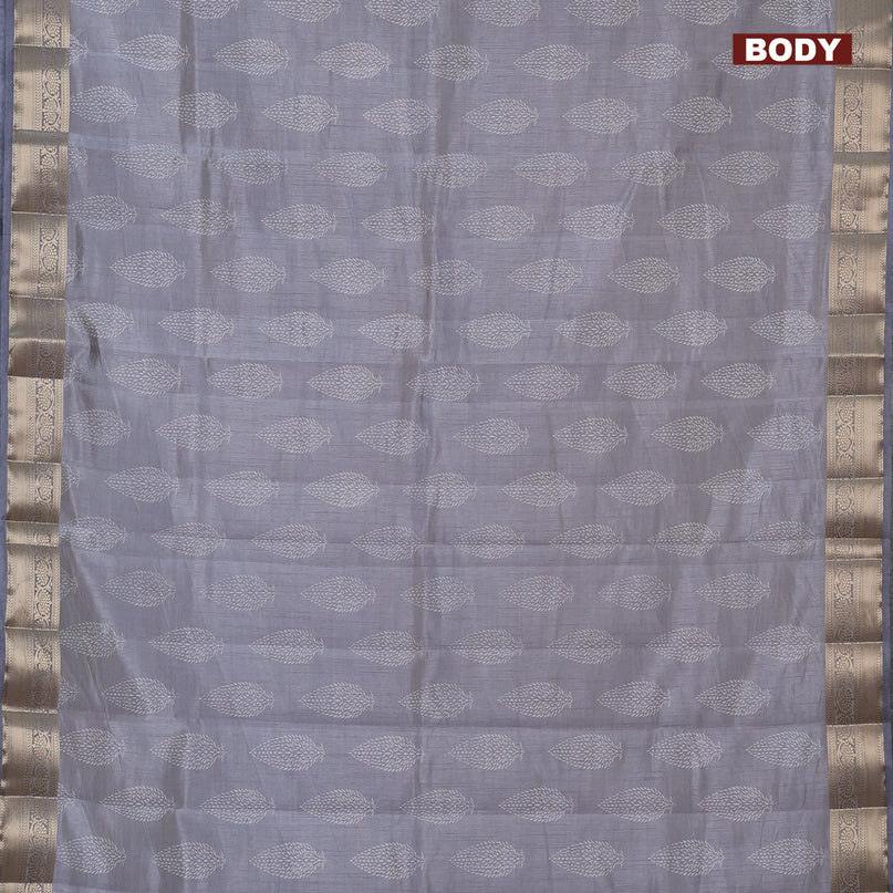 Semi raw silk saree grey with butta prints and zari woven border