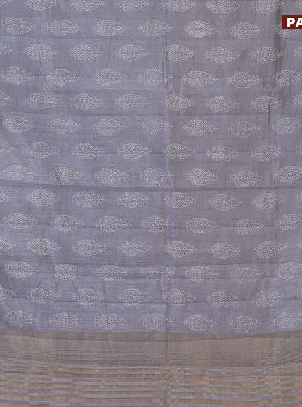 Semi raw silk saree grey with butta prints and zari woven border