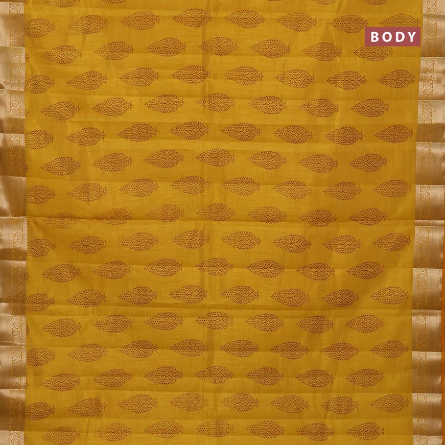 Semi raw silk saree mustard yellow with butta prints and zari woven border