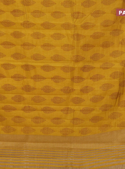 Semi raw silk saree mustard yellow with butta prints and zari woven border