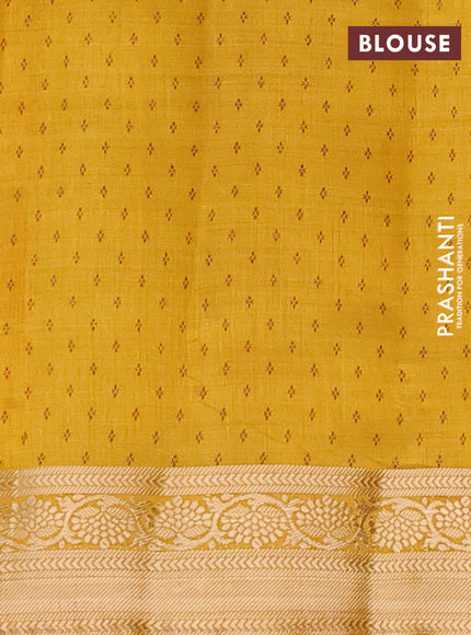 Semi raw silk saree mustard yellow with butta prints and zari woven border