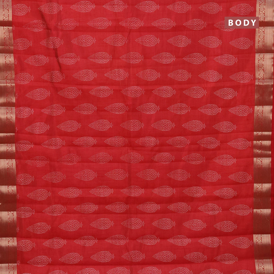 Semi raw silk saree red with butta prints and zari woven border