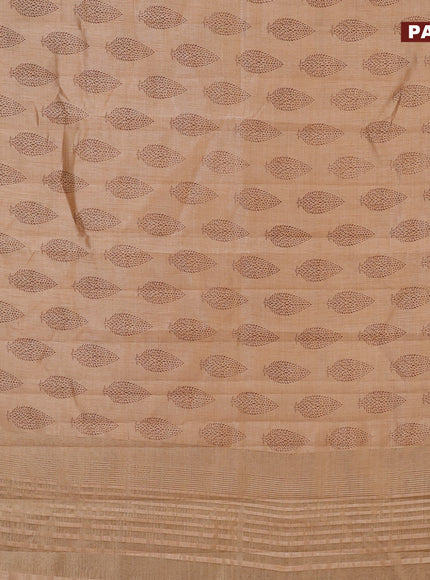 Semi raw silk saree sandal with butta prints and zari woven border