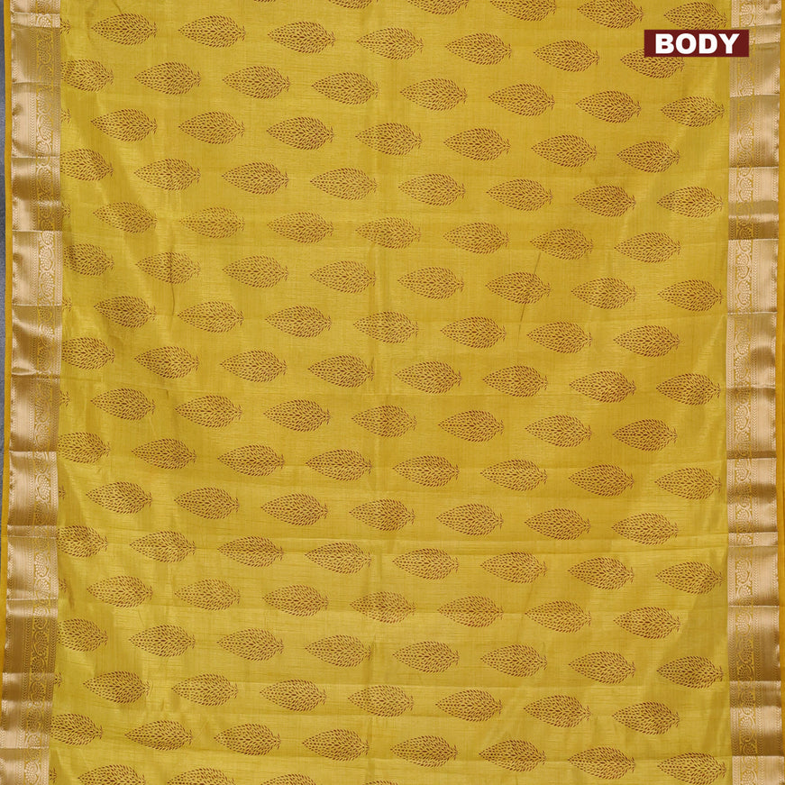 Semi raw silk saree yellow with butta prints and zari woven border