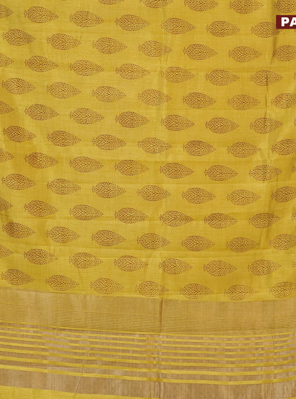 Semi raw silk saree yellow with butta prints and zari woven border