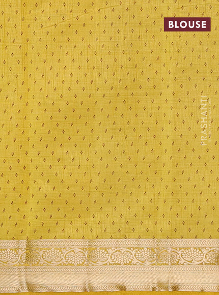 Semi raw silk saree yellow with butta prints and zari woven border