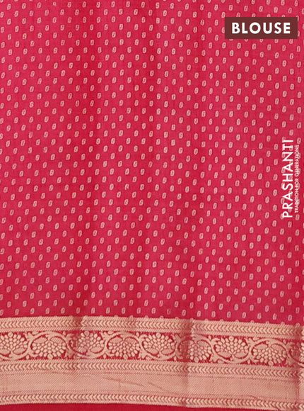 Semi raw silk saree pink with allover leaf prints and zari woven border