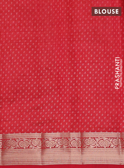 Semi raw silk saree red with allover leaf prints and zari woven border