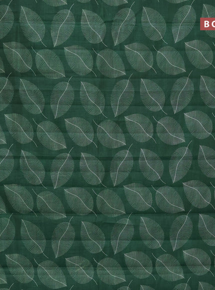 Semi raw silk saree green with allover leaf prints and zari woven border