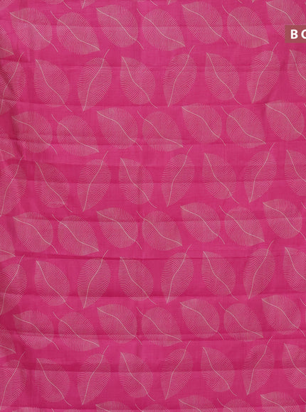 Semi raw silk saree pink with allover leaf prints and zari woven border