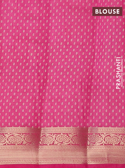 Semi raw silk saree pink with allover leaf prints and zari woven border