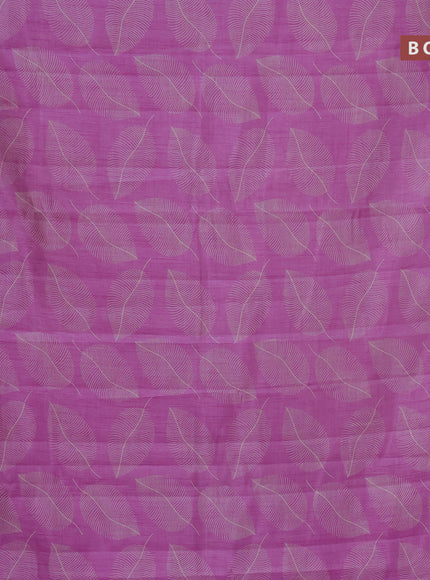 Semi raw silk saree lavender with allover leaf prints and zari woven border