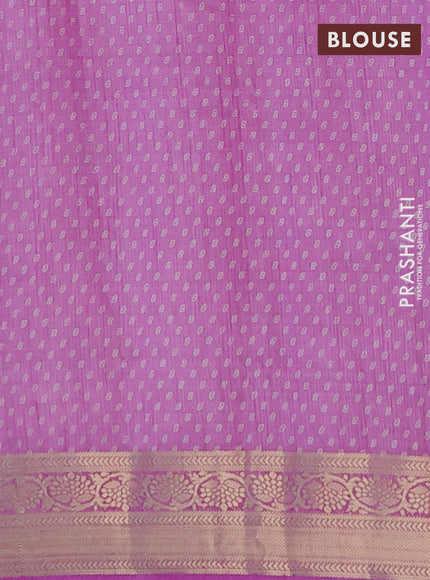 Semi raw silk saree lavender with allover leaf prints and zari woven border