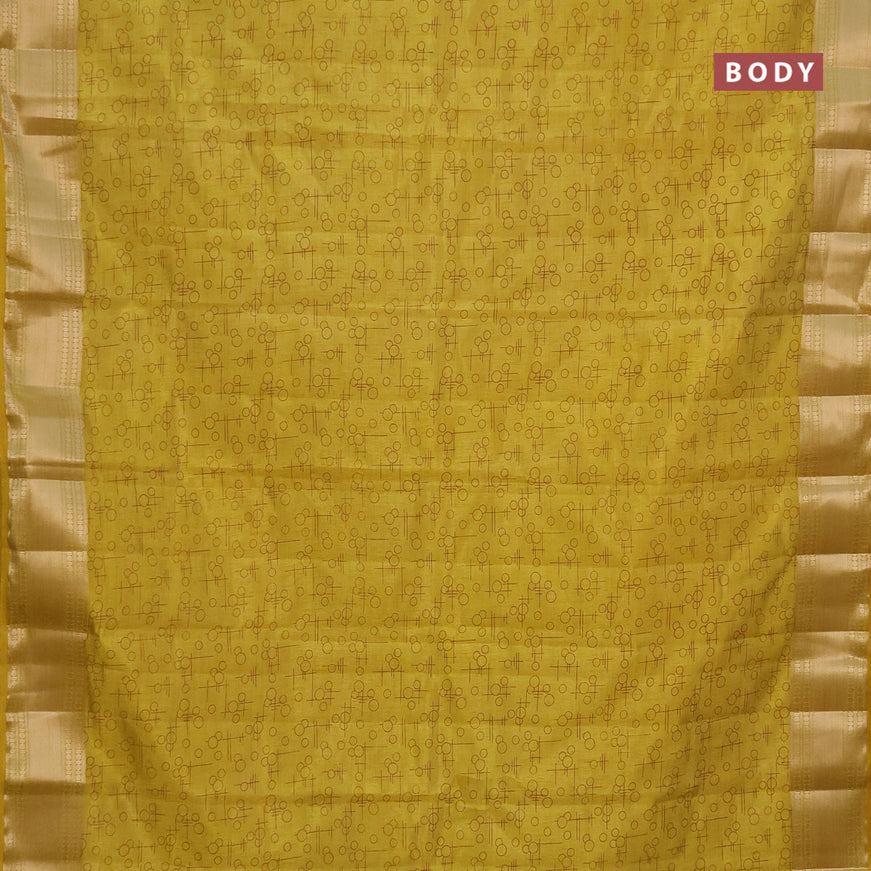 Semi raw silk saree mustard yellow with allover geometric prints and zari woven border