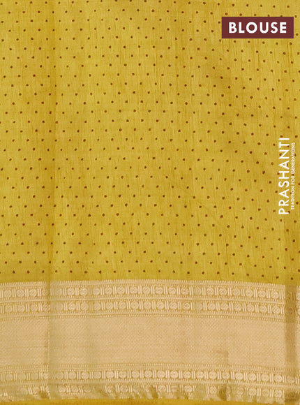 Semi raw silk saree mustard yellow with allover geometric prints and zari woven border