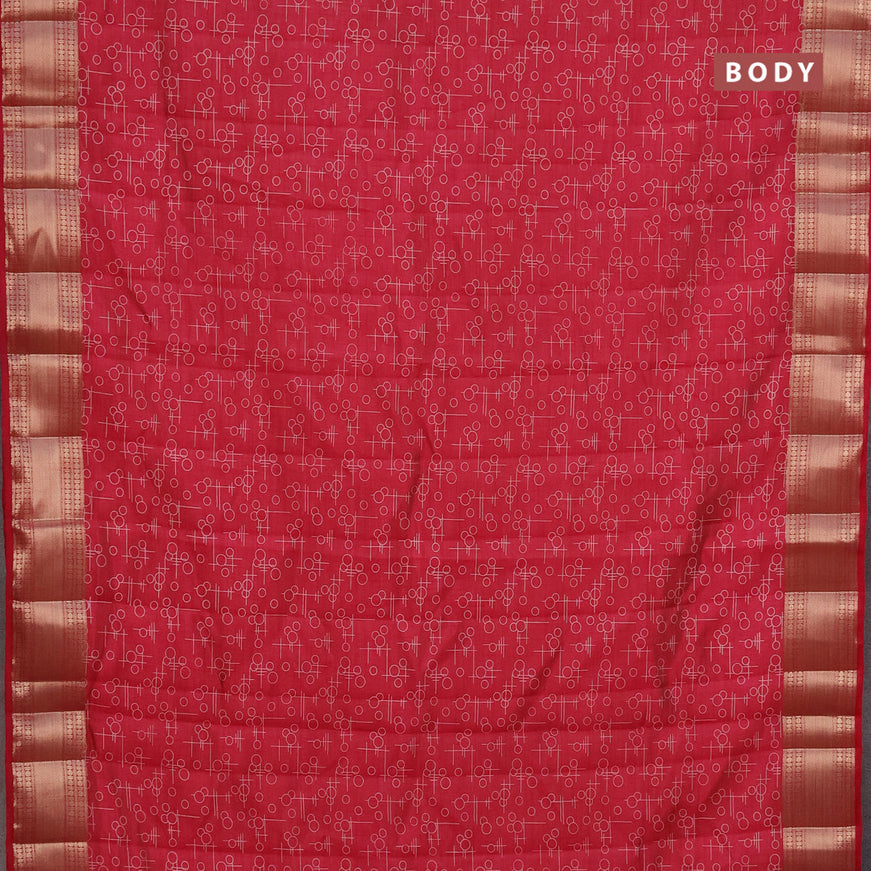 Semi raw silk saree pink with allover geometric prints and zari woven border