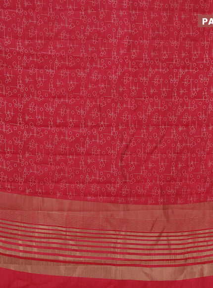 Semi raw silk saree pink with allover geometric prints and zari woven border