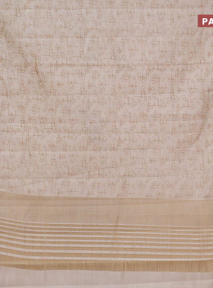 Semi raw silk saree cream with allover geometric prints and zari woven border