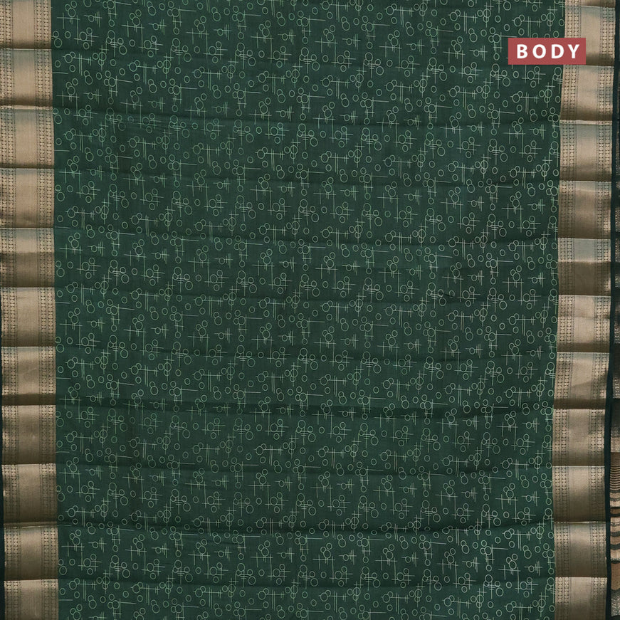 Semi raw silk saree green with allover geometric prints and zari woven border