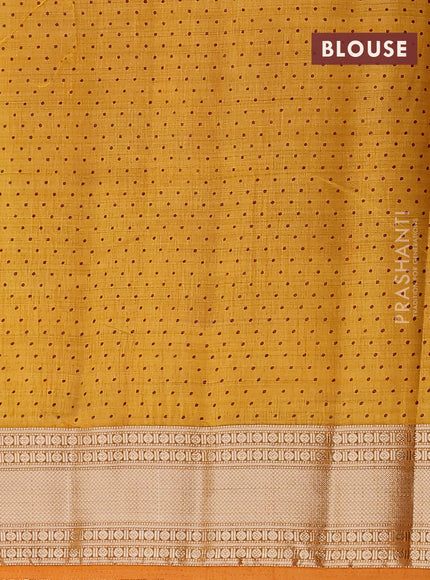 Semi raw silk saree mustard yellow with allover geometric prints and zari woven border