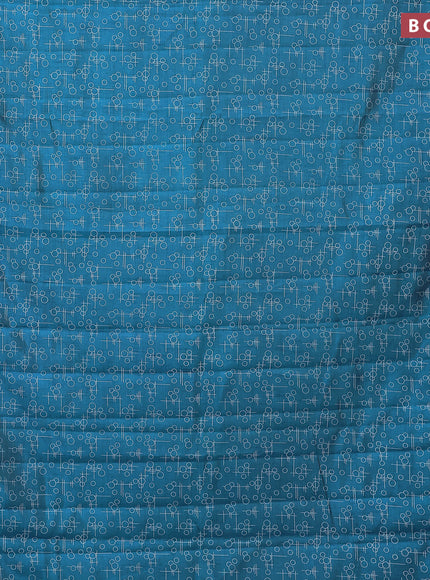 Semi raw silk saree cs blue with allover geometric prints and zari woven border