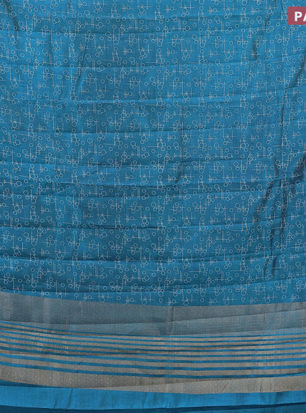 Semi raw silk saree cs blue with allover geometric prints and zari woven border