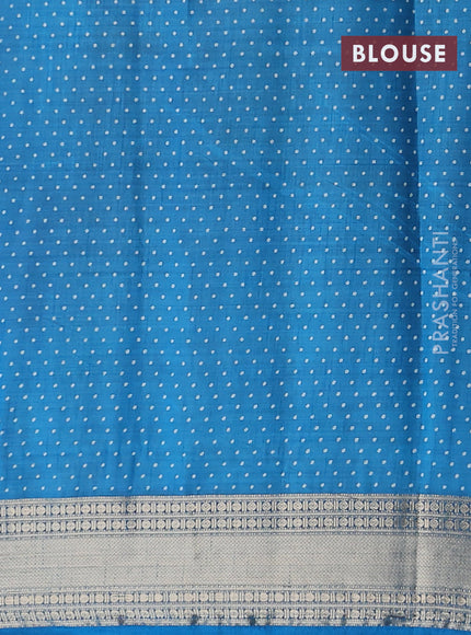 Semi raw silk saree cs blue with allover geometric prints and zari woven border