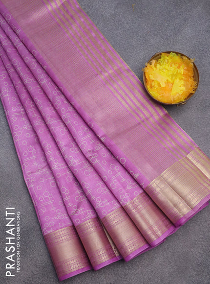 Semi raw silk saree purple with allover geometric prints and zari woven border