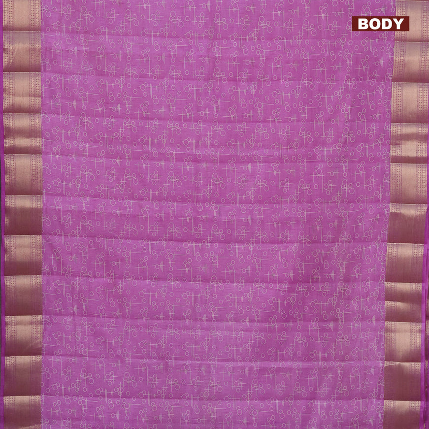 Semi raw silk saree purple with allover geometric prints and zari woven border