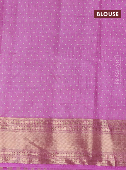 Semi raw silk saree purple with allover geometric prints and zari woven border