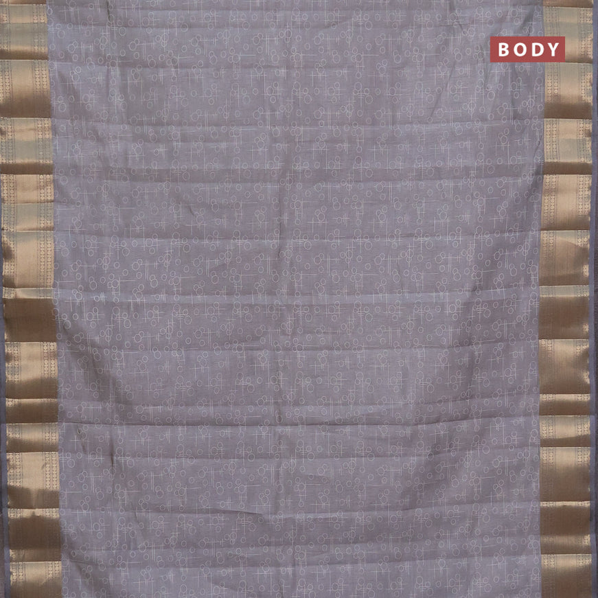 Semi raw silk saree grey with allover geometric prints and zari woven border