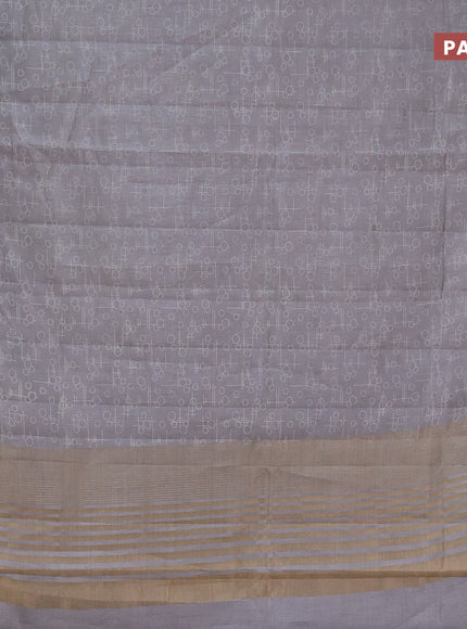 Semi raw silk saree grey with allover geometric prints and zari woven border