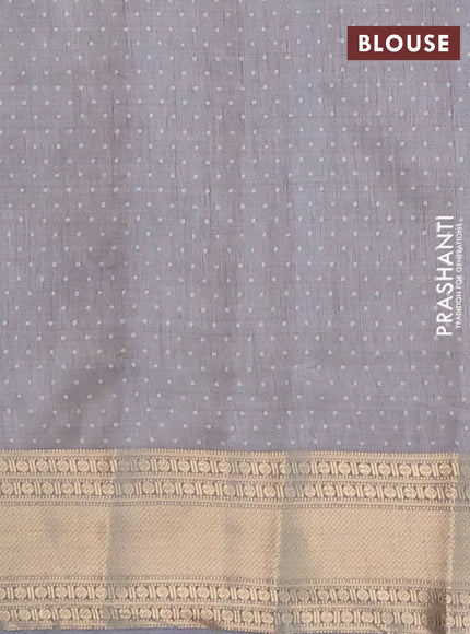 Semi raw silk saree grey with allover geometric prints and zari woven border