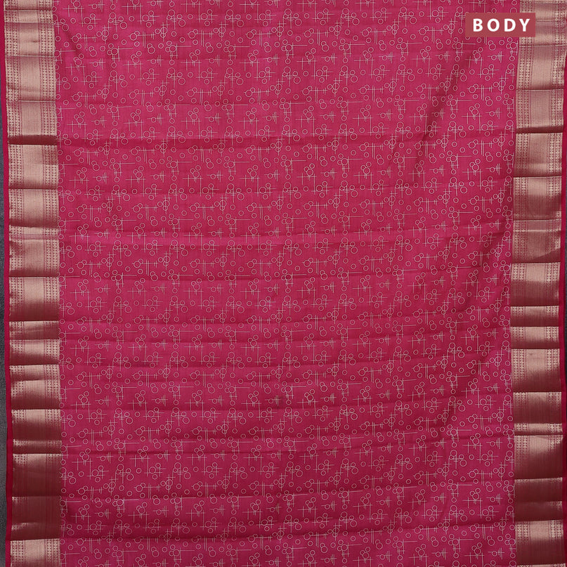 Semi raw silk saree pink with allover geometric prints and zari woven border