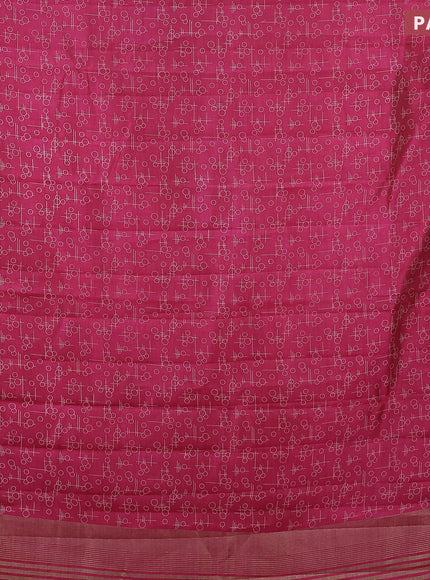 Semi raw silk saree pink with allover geometric prints and zari woven border