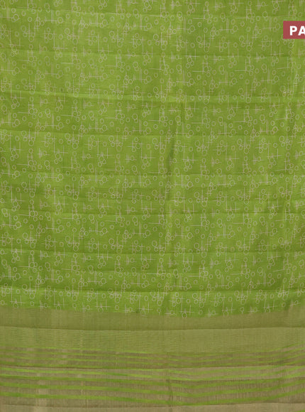 Semi raw silk saree light green with allover geometric prints and zari woven border