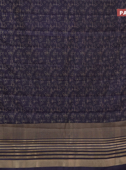 Semi raw silk saree navy blue with allover geometric prints and zari woven border