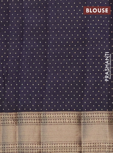 Semi raw silk saree navy blue with allover geometric prints and zari woven border