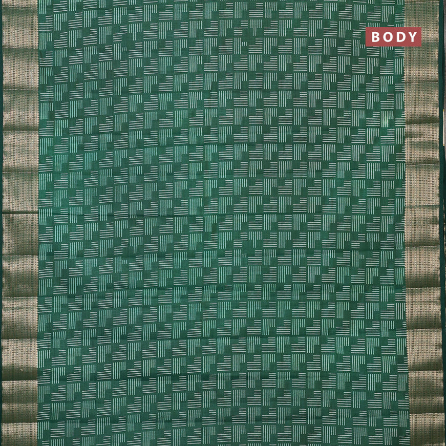 Semi raw silk saree green with allover geometric prints and zari woven border