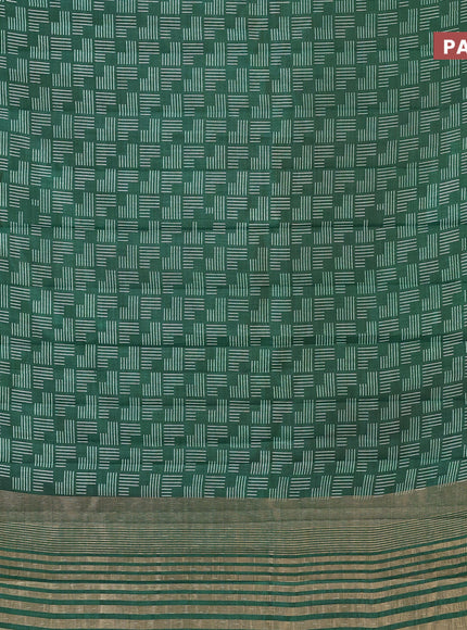 Semi raw silk saree green with allover geometric prints and zari woven border