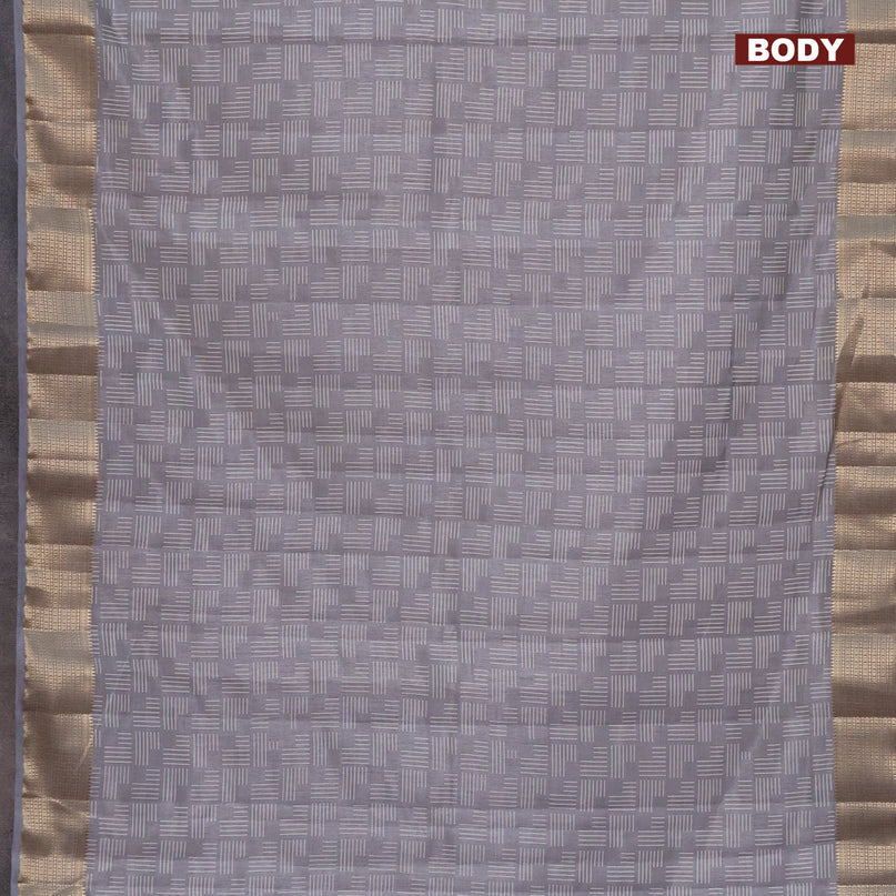 Semi raw silk saree grey with allover geometric prints and zari woven border